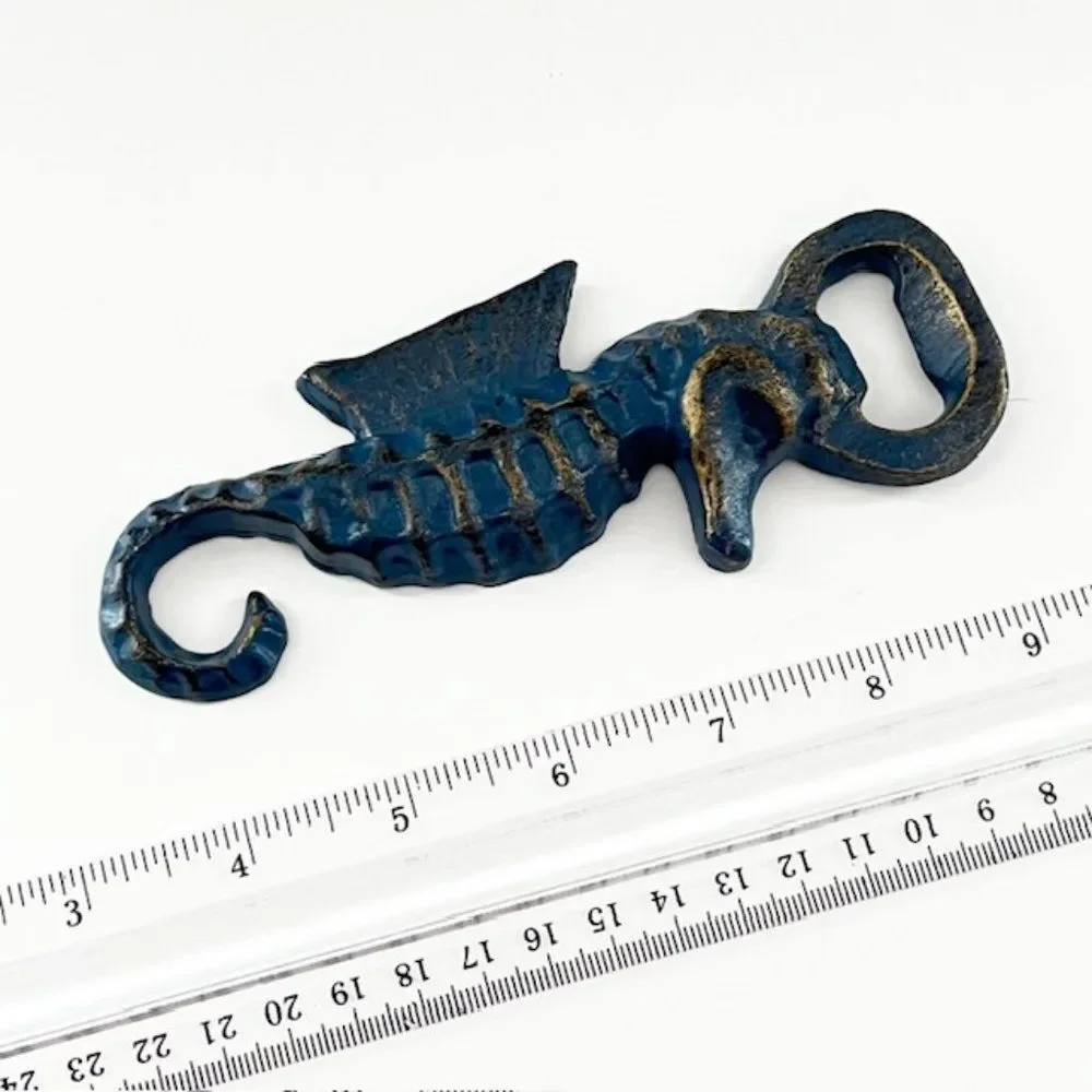 Seahorse Bottle Opener Blue Metal Coastal Beachy NWOT